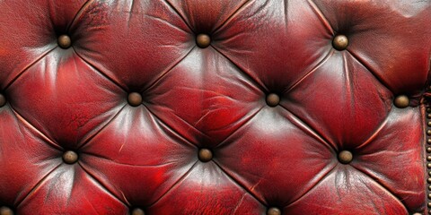 Fototapeta premium Vintage red leather sofa texture showcasing detailed tufting and rich color variations perfect for background use in design projects