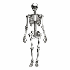 Human skeleton isolated on a white background, simple black and white sketch, icon, minimalism, close-up, concept