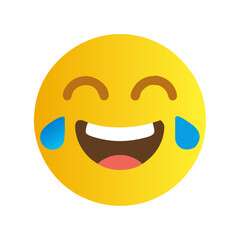 Fototapeta premium Face with tears of joy Large size of yellow emoji smile. Laughing emoticon with tears of joy isolated sign Lol yellow emoji symbol Social communication and internet chatting vector element Happiness 
