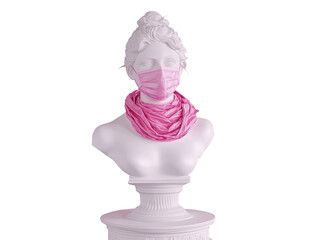 Isolated White Bust with Pink Mask and Scarf