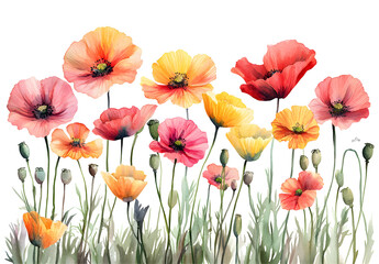 Naklejka premium Watercolor Poppies Isolated on White Background