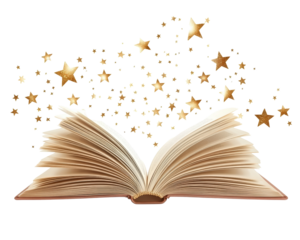 Isolated Open Book with Golden Stars Effect