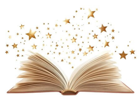 Isolated Open Book with Golden Stars Effect - Powered by Adobe