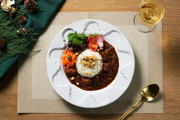 Japanese black curry rice. Japanese black beef curry. Black pepper beef cury rice