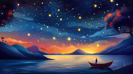 The night sky with the stars' atmosphere. Starbright. Illustration