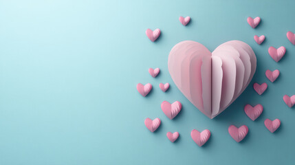 Obraz premium Create a romantic valentine's day invitation with a lovely blue and pink heart background top view realistic photo for weddings and anniversaries