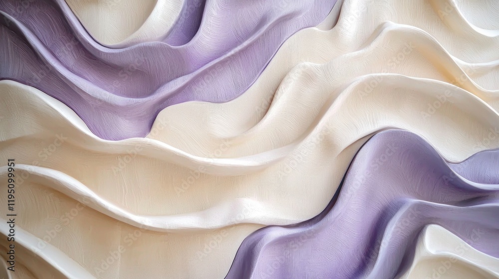 Poster delicate folds of pastel fabric undulate gently, blending soft lavender and cream tones, creating an