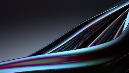 An abstract background representing the elegant and modern delicacy of twisted metal plates in a dark space with chrome, featuring curves.