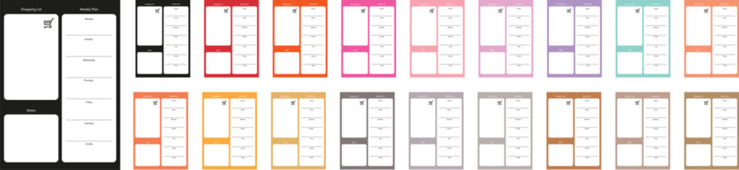 Simple, modern design, colorful shopping list, A4, printable