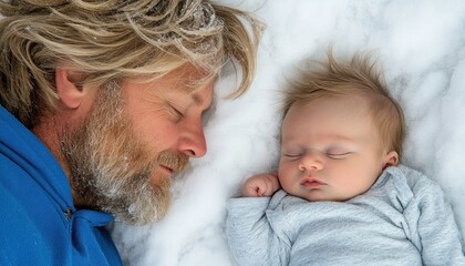 Tender Moments A father and newborn lying on a soft blanket, a serene display of trust and connection Capture the pure love and peaceful bond between a dad and his baby This heartwarming image