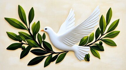 Dove Flying with Olive Branches Symbolizing Peace on Easter