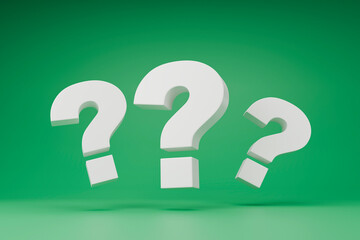 question mark on green background questions and solutions. 3d rendering