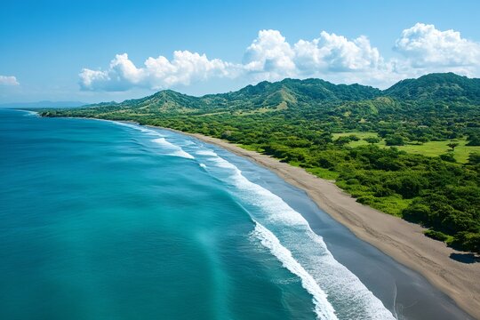 Waves crashing on the pristine beach of santa rosa national park, costa rica, aerial view