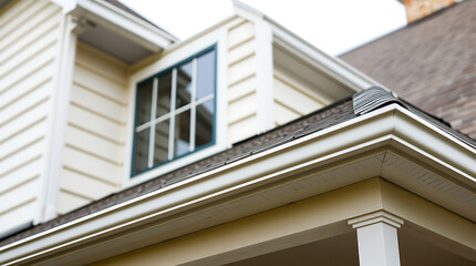 Close-up View of a House's Exterior, Showcasing the Roofline, Gutters, and Architectural Details. Highlighting the Seamless Integration of Design Elements for a Visually Appealing Home Exterior.