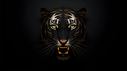 Dark minimalist desktop wallpaper, tiger design, exuding power and focus