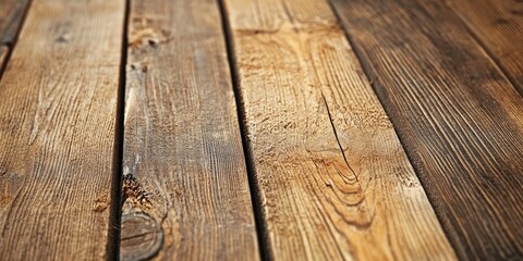 Obraz premium Closeup view of freshly planed wooden boards displaying rich brown textures with varying shades, positioned diagonally across the image plane.