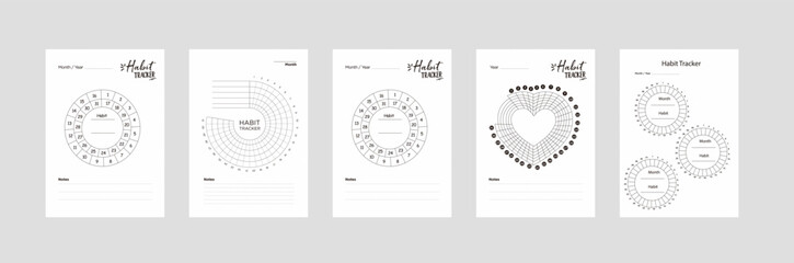 Simple, modern design, heart shape, circle, ring habit planner, tracker, A4, printable