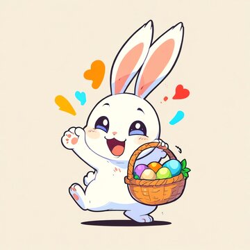 recommend clip art: Adorable Easter Bunny with Basket of Colorful Eggs