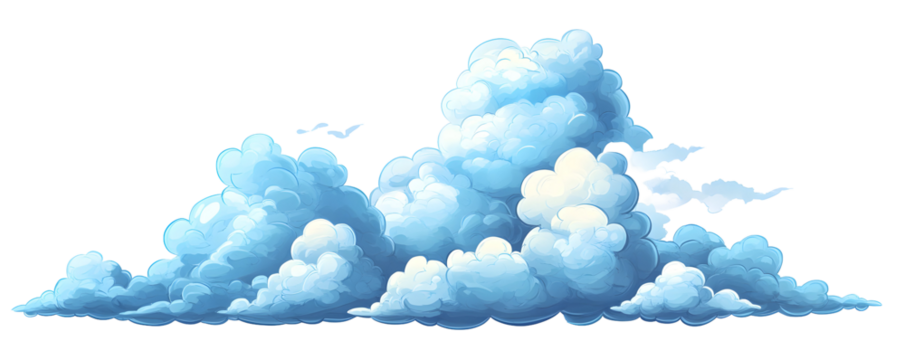 Fluffy Clouds Illustration,  Transparent Background,  Perfect for Design Projects, Isolated Cumulus Clouds, Digital Art, Watercolor Style,  Blue Sky,  Cartoon Clouds,  Weather Clip