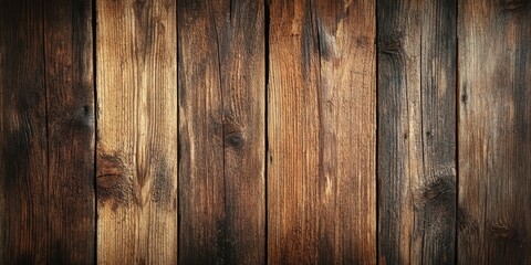 Naklejka premium Closeup of a textured wooden background in shades of brown and dark wood with vertical planks displaying natural grain patterns and rustic charm