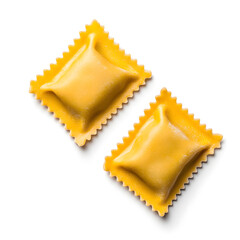 Top view Fresh Ravioli, isolated on white background.