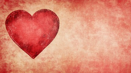 Vintage Retro Border for Valentine's Day on Scrap Paper with Copy Space - Worn Stained Romantic Banner of Heart on Shabby Red Background in Grunge Style.