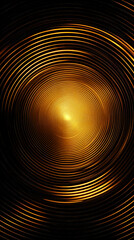 A mesmerizing golden spiral pattern radiates from the center, creating a sense of depth and movement against a dark background.