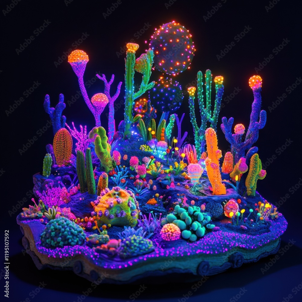 Poster exploring a magical microscopic ecosystem filled with vibrant friendly microbes in vivid colors. gen
