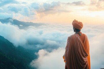 Minimalist Serenity: Swami Vivekananda in Majestic Mountain Clouds
