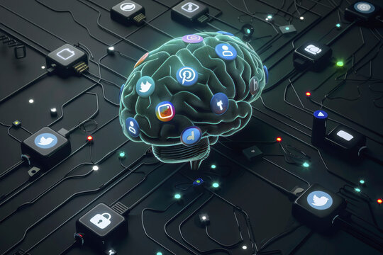 Digital brain connectivity and social media integration concept for innovation and communication