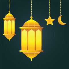 Obraz premium Ramadan lantern, golden yellow color, suitable for decoration