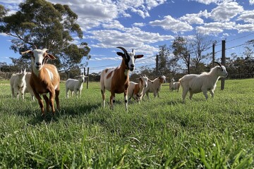Fototapeta premium Adorable Goats in a Lush Green Pasture