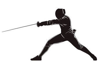 Black Silhouette of a fencing sports person. Flat illustration isolated on white background