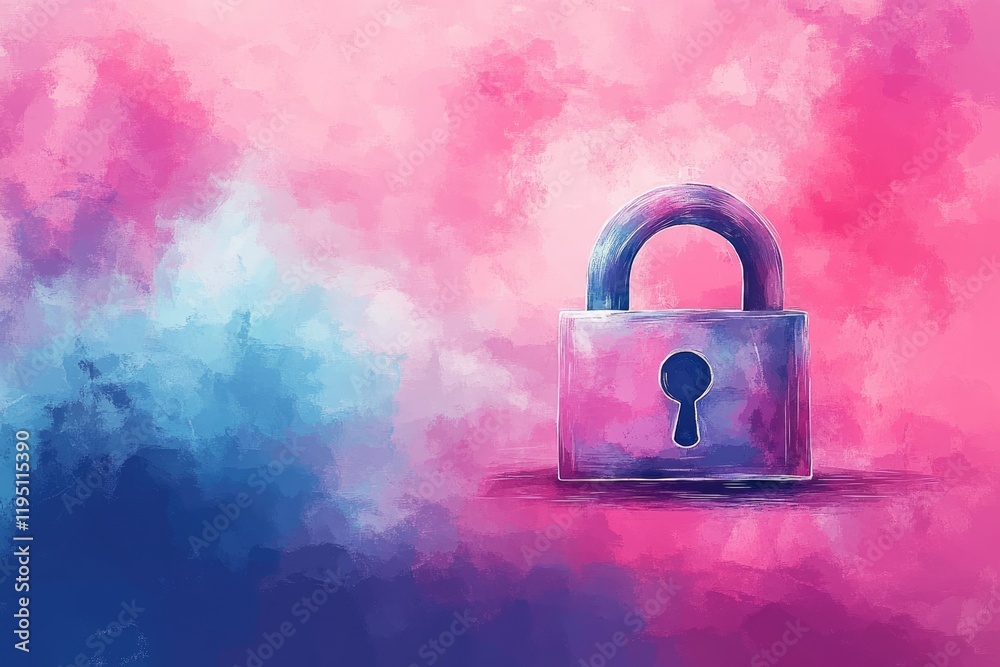 Poster Closed padlock symbolizing security on colorful abstract background