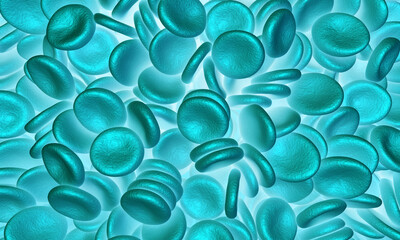 Blood cells illustration. Blue cells. Medical illustration. 3d rendering.