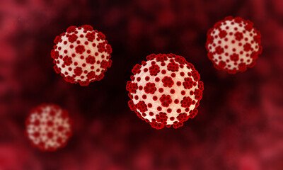 Virus illustration. Dangerous virus. Inside human body. Medical illustration. Biohazard. 3d illustration. A high resolution. Red and white colors.