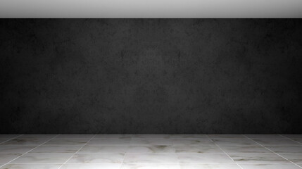 Empty room with black wall. 3d rendering. White floor. Modern room.