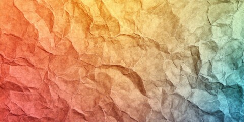 Seamless grunge backdrop showcasing vibrant orange to teal wrinkled paper texture featuring intricate shadows and depth throughout the composition
