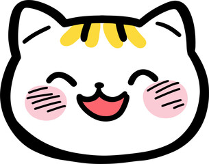 Cute Kawaii Smiling Cat Face with Pink Cheeks and Yellow Ears