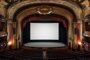 Fototapeta premium Empty Historic Theater with Grand Stage and Seating