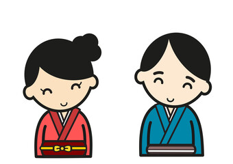 着物を着たアジア人の男女