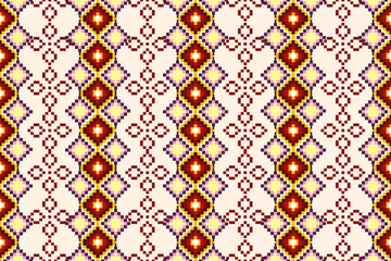 Pixel ethnic  pattern oriental traditional. Design fabric pattern textile African, Aztec African America Indian seamless. Floral pixel art pattern on navy background  vector illustration