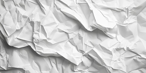 Fototapeta premium Crumpled white paper texture close-up from a top view perspective showcasing soft shadows and highlights with varied folds and creases.