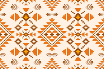 Pixel ethnic  pattern oriental traditional. Design fabric pattern textile African, Aztec African America Indian seamless. Floral pixel art pattern on navy background  vector illustration
