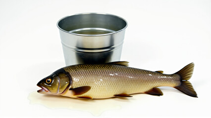  Fish out of a metal bucket.