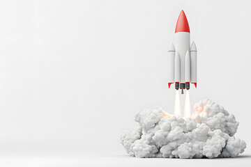  3d Dynamic Space Rocket Launch with Smoke isolated on white