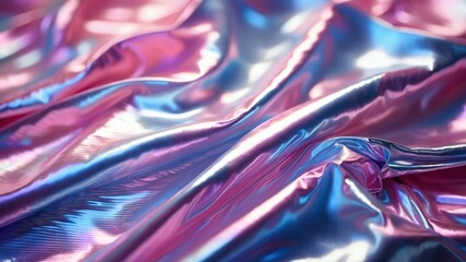 Holographic Silky Fabric with Vibrant Pink and Blue Reflections