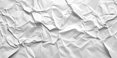 Obraz premium Crumpled white paper texture background featuring varying shades of white and grey with intricate creases ideal for vintage collage designs.