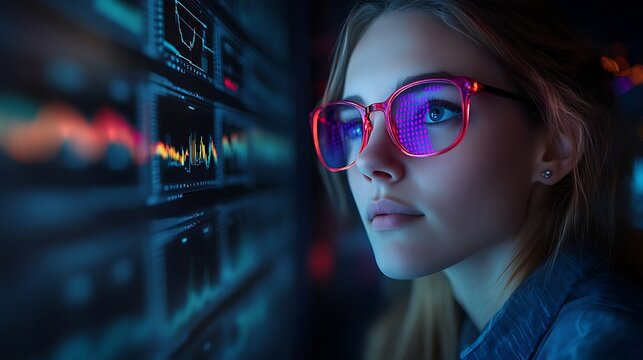 Woman analyzing data on screen. (2)