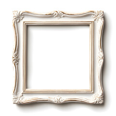 Antique white picture frame, vintage antique picture frame mock up isolated on white background.
